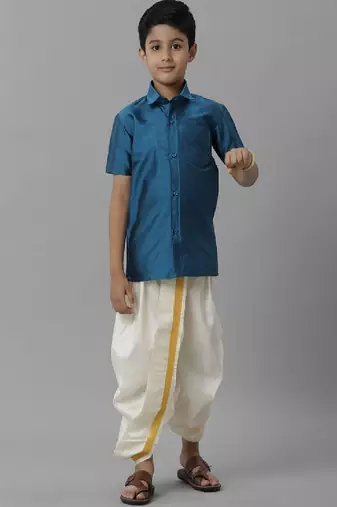 Blue plain polyester shirt - boys shirts