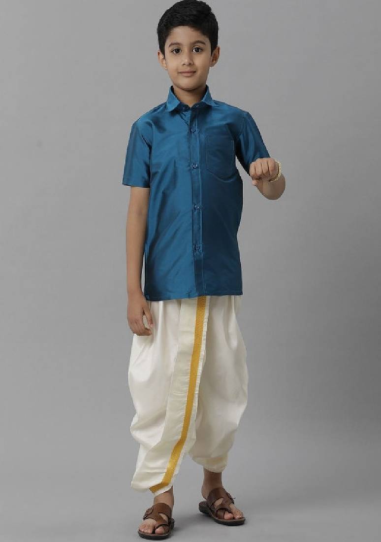 Blue plain polyester shirt - boys shirts