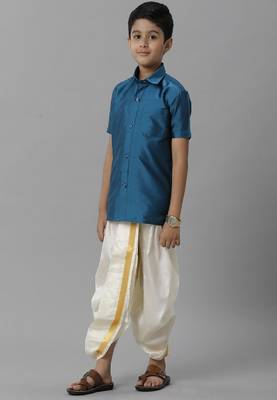 blue plain polyester boys shirt with panchakacham 3