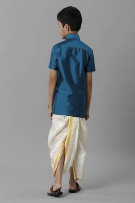 blue plain polyester boys shirt with panchakacham 4