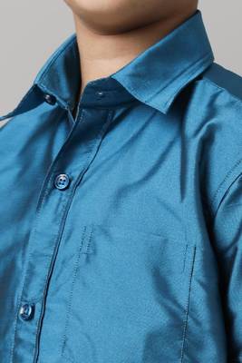 blue silk blend boys shirt with dhoti 2