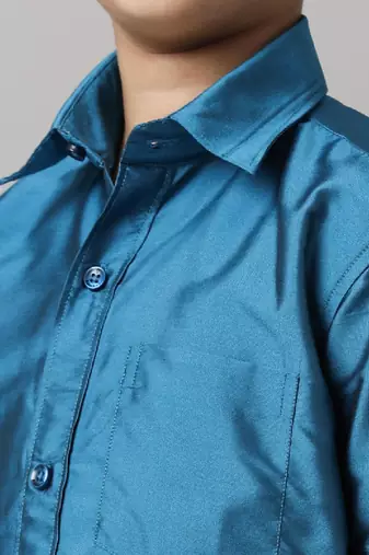 Blue silk blend shirt with dhoti - boys shirts