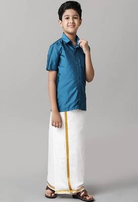 blue silk blend boys shirt with dhoti 3