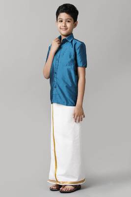 blue silk blend boys shirt with dhoti 4