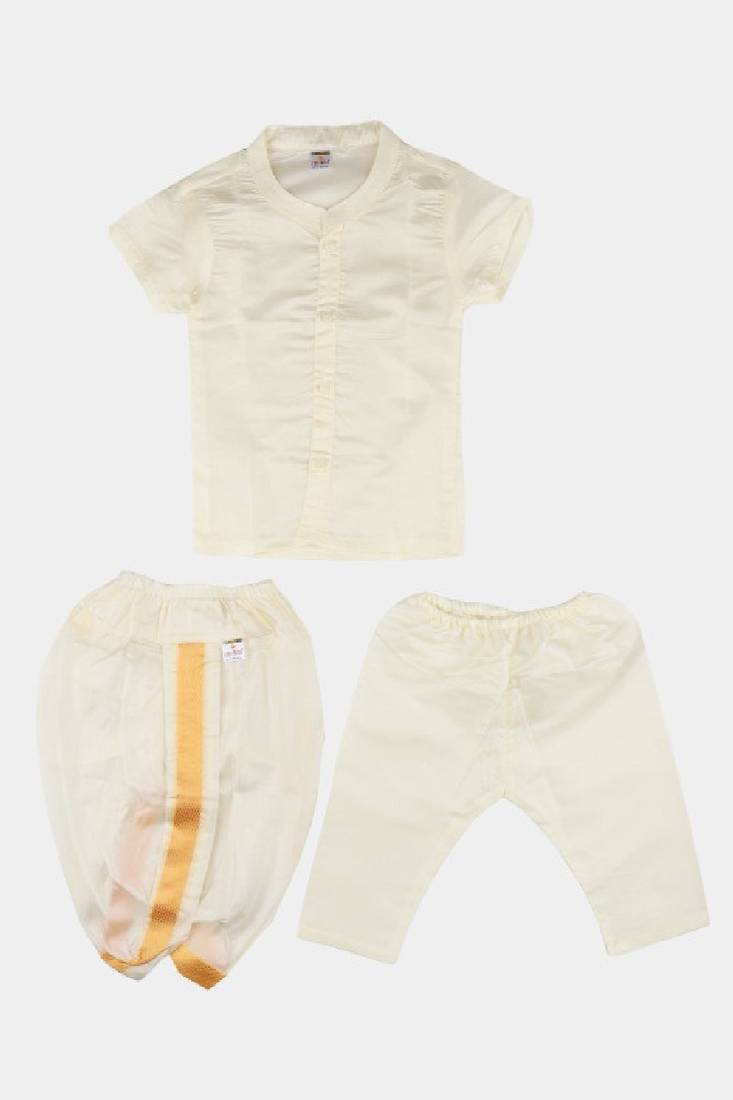 Off white shirt cotton blend dhoti pants set - boys shirts