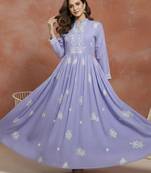 embroidered mandarin collar fit and flare ethnic dresses