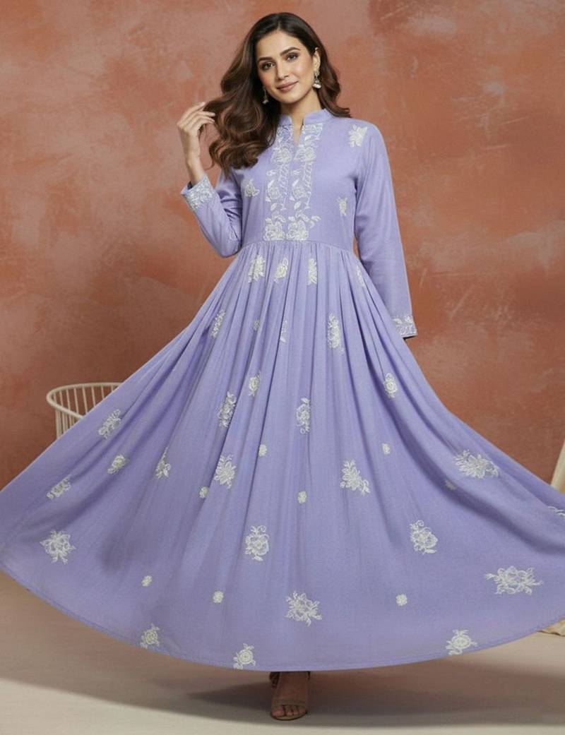 embroidered mandarin collar fit and flare ethnic dresses