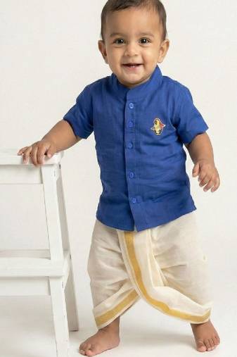 Blue plain cotton blend shirt boys shirts