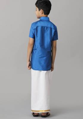 blue silk blend boys shirt with casual dhoti 4