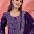 purple floral printed silk blend u-neck straight kurta with trousers and dupatta