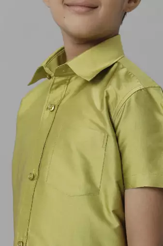 Green plain silk blend shirt dhoti boys suit