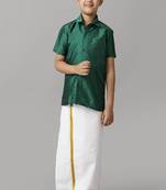 Green plain silk blend shirt with dhoti - boys-shirts