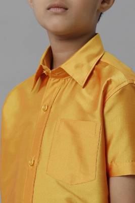 yellow polyester boys shirt with ethnic dhoti set 2