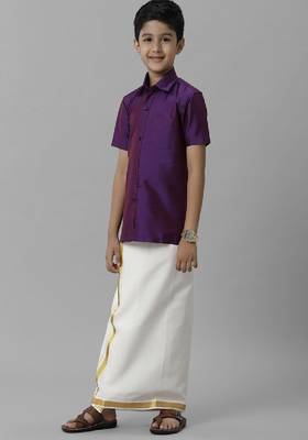 violet shirt silk blend with dhoti for boys 3