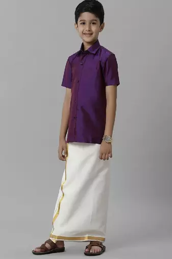 Violet silk blend shirt - shirt with dhoti - boys shirts