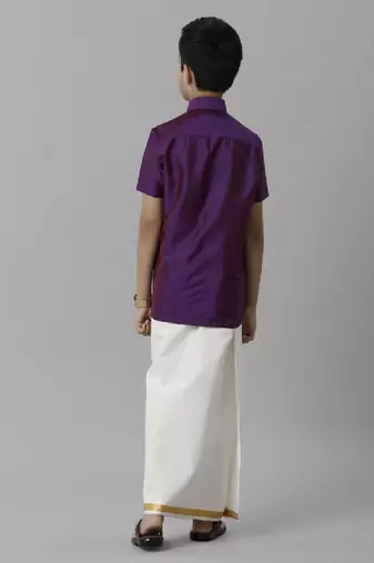Violet silk blend shirt - shirt with dhoti - boys shirts
