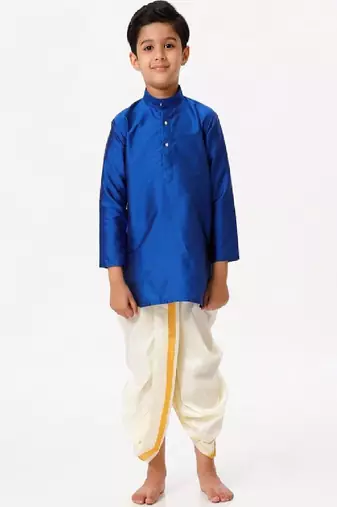 Blue silk blend long sleeve kurta - boys kurta pyjama