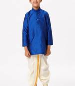 Blue silk blend long sleeve kurta - boys kurta pyjama