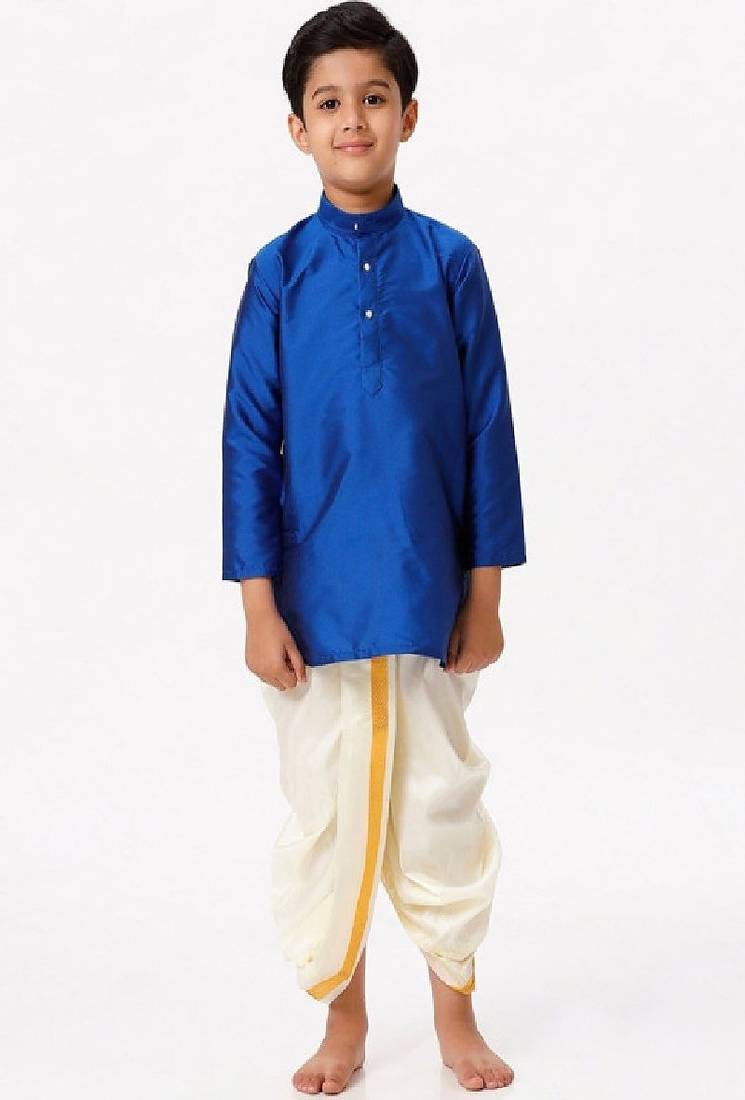 Blue silk blend long sleeve kurta - boys kurta pyjama