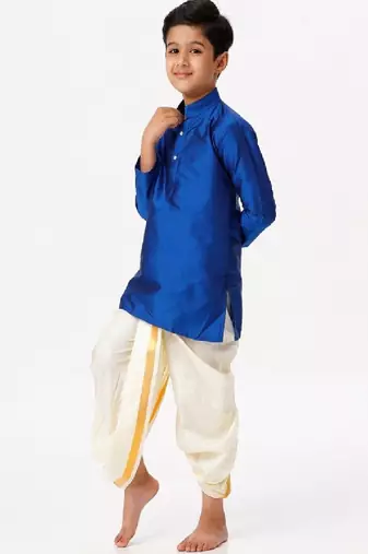 Blue silk blend long sleeve kurta - boys kurta pyjama