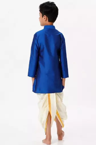 Blue silk blend long sleeve kurta - boys kurta pyjama