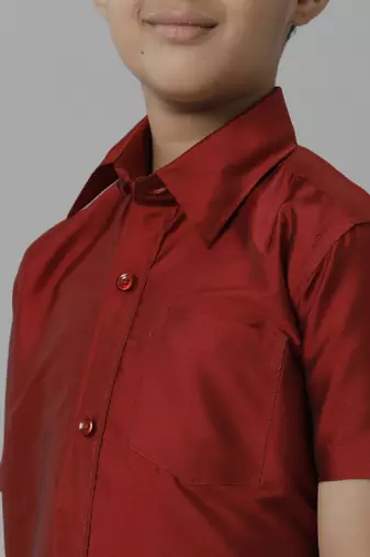 Red plain silk blend shirt - boys shirts