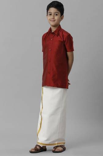 Red plain silk blend shirt - boys shirts