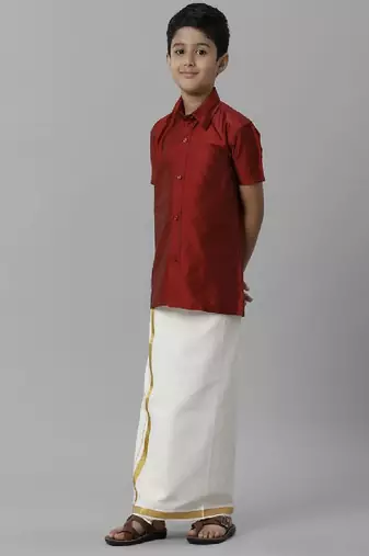 Red plain silk blend shirt - boys shirts