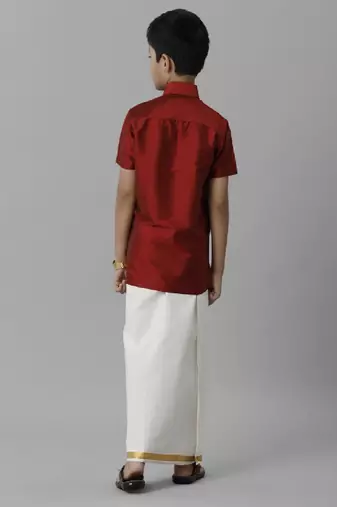 Red plain silk blend shirt - boys shirts