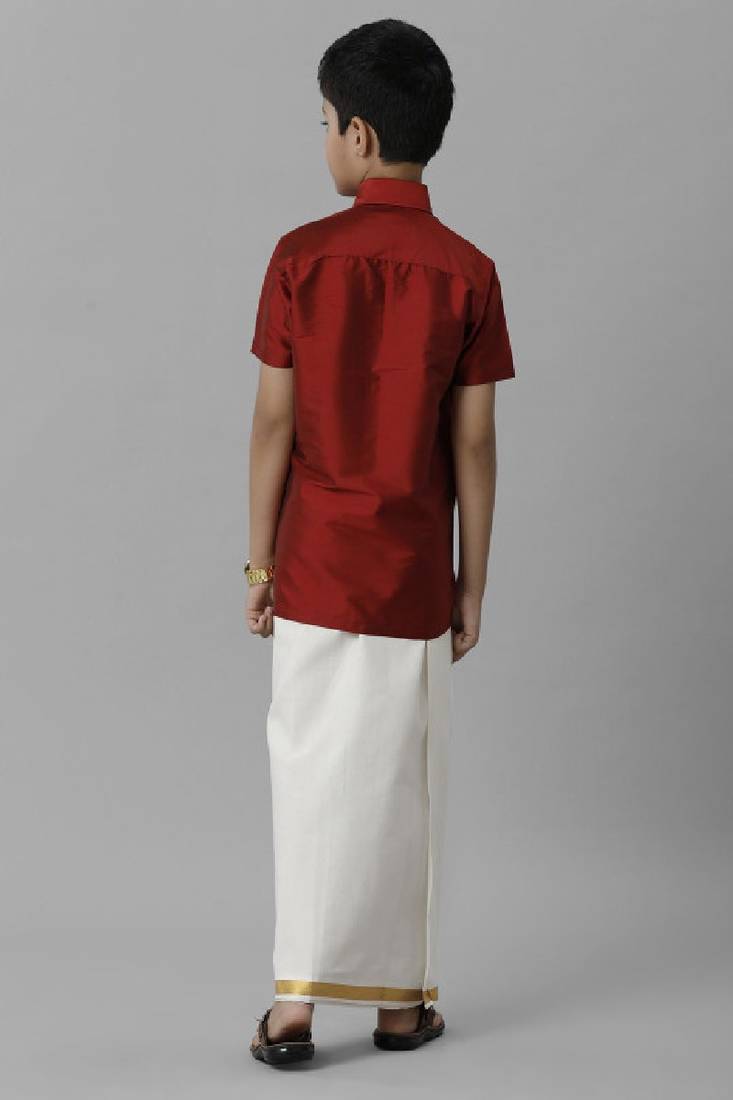Red plain silk blend shirt - boys shirts