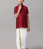 Red plain silk blend shirt - boys-shirts