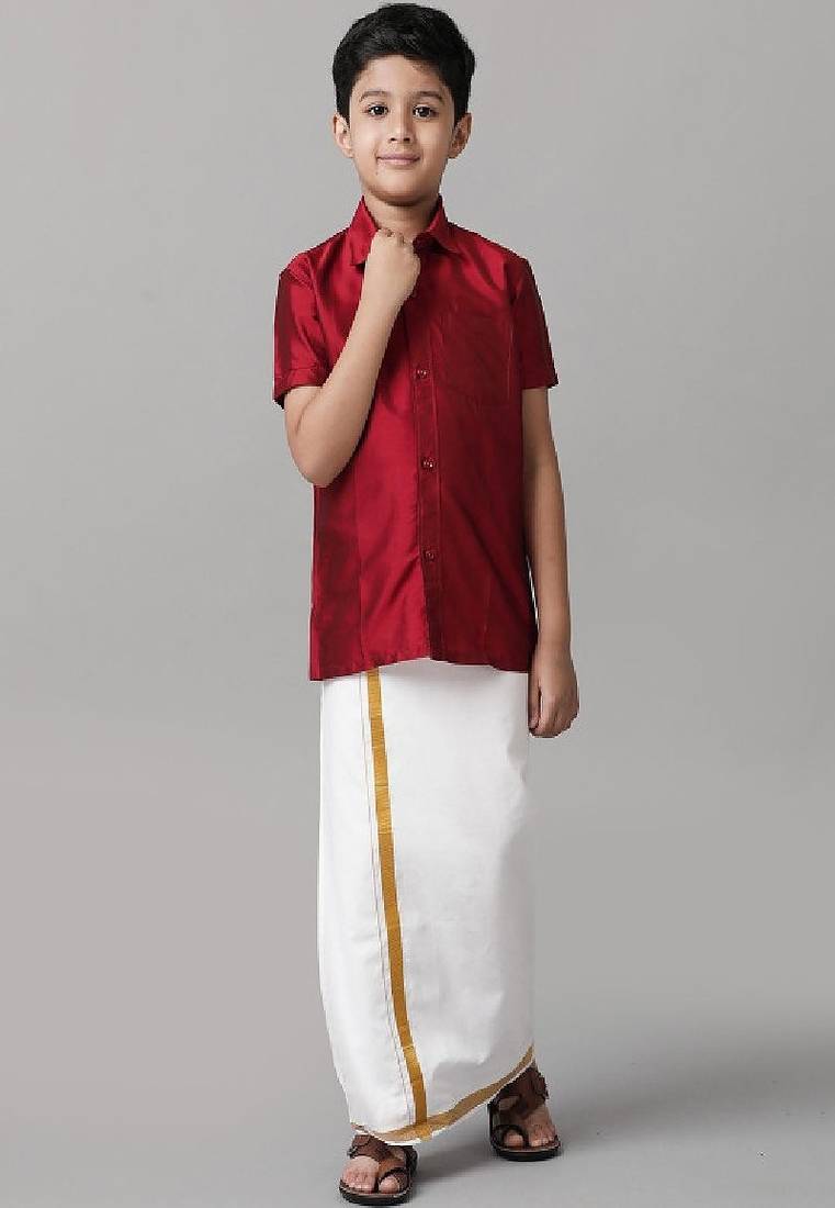 Red plain silk blend shirt - boys-shirts