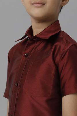 maroon polyester boys shirt and dhoti 2