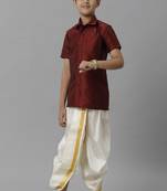maroon polyester boys shirt and dhoti
