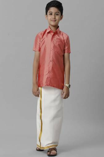 Pink shirt silk blend dhoti - boys