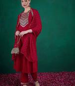 zari & sequence embroidered  round neck kurta with trousers & dupatta