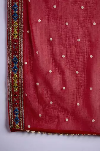 zari & sequence embroidered  round neck kurta with trousers & dupatta