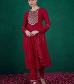 floral embroidered sequinned kurta with trousers & dupatta