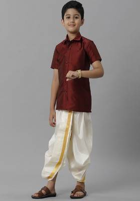 maroon polyester boys shirt with dhoti 3