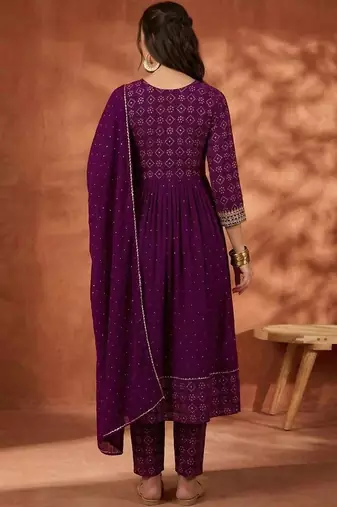 women embroidered  v-neck kurta with trousers & dupatta