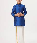 Blue silk blend kurta veshti - boys dhoti kurta
