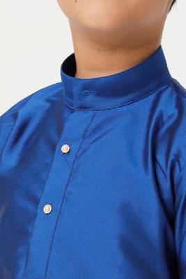 blue traditional silk blend dhoti kurta set for boys 2