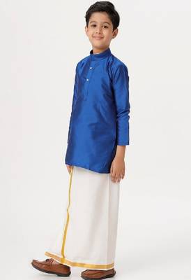 blue traditional silk blend dhoti kurta set for boys 3
