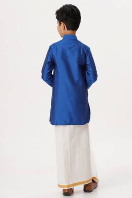 blue traditional silk blend dhoti kurta set for boys 4