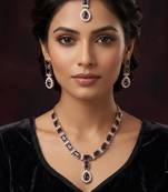 Purple color necklace set with earrings and maang tikka     agate stone, antique gold plating