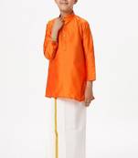 Orange zari silk blend kurta with veshti dhoti - boys dhoti-kurta