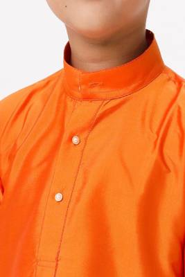 orange silk blend boys dhoti kurta set with zari work 2