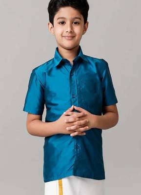 blue cotton short sleeves boys shirt 2