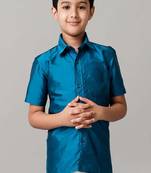 Blue plain cotton short sleeve shirt - boys shirts