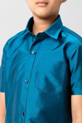 Blue plain cotton short sleeve shirt - boys shirts